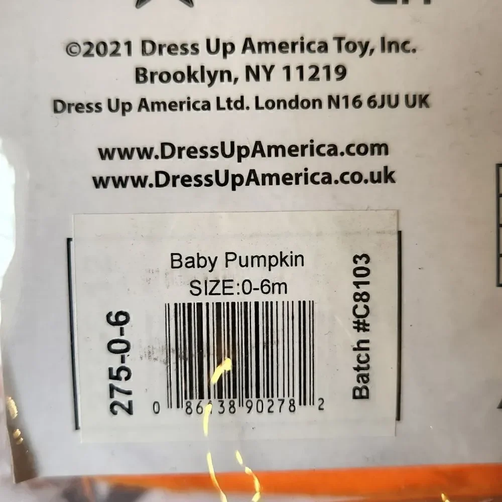 Dress Up America Baby Pumpkin Custome Size 0-6 months